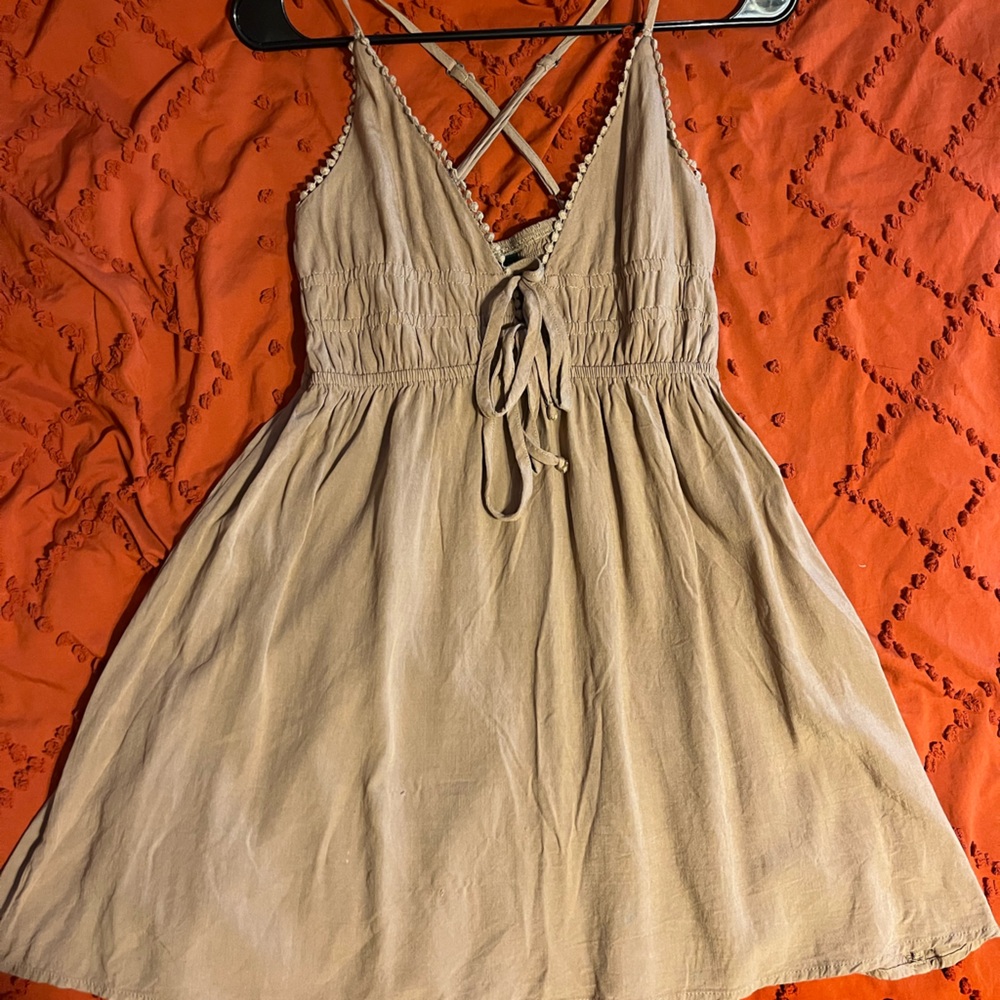 Beige Strapless Top with Lace-Up Detail